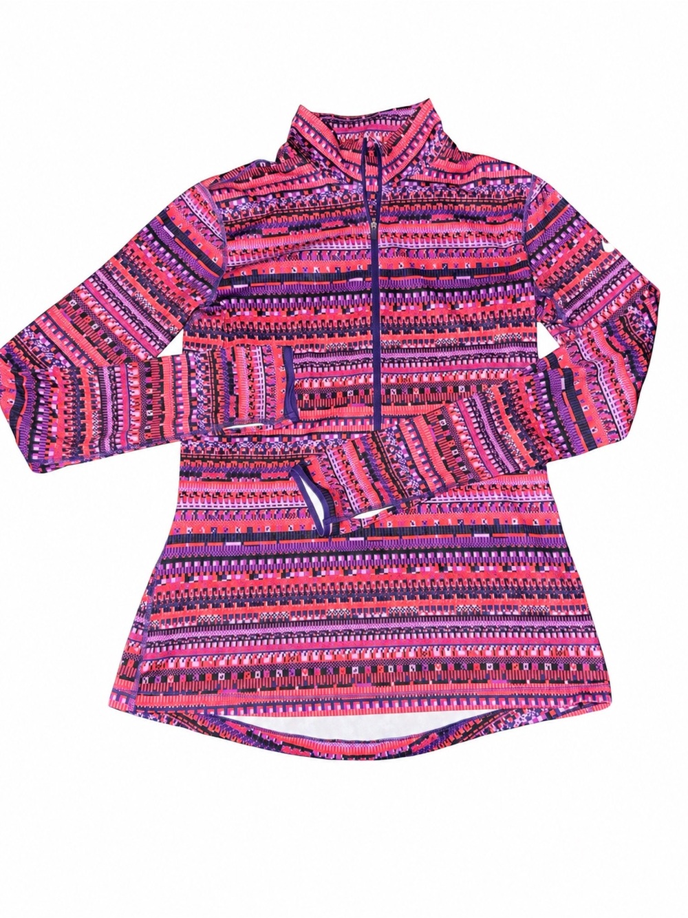Nike Pro Dri-FIT Women’s Large 1/4 Zip Pullover Pink Purple Geometric Y2K